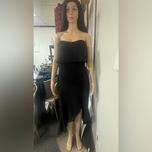 Xscape Black Strapless Asymmetrical Sheath Dress